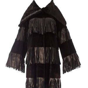 STUNNING DOLCE GABBANA RUNWAY 26" SHEARED WEASEL JACKET W/LEATHER FRINGE NWT